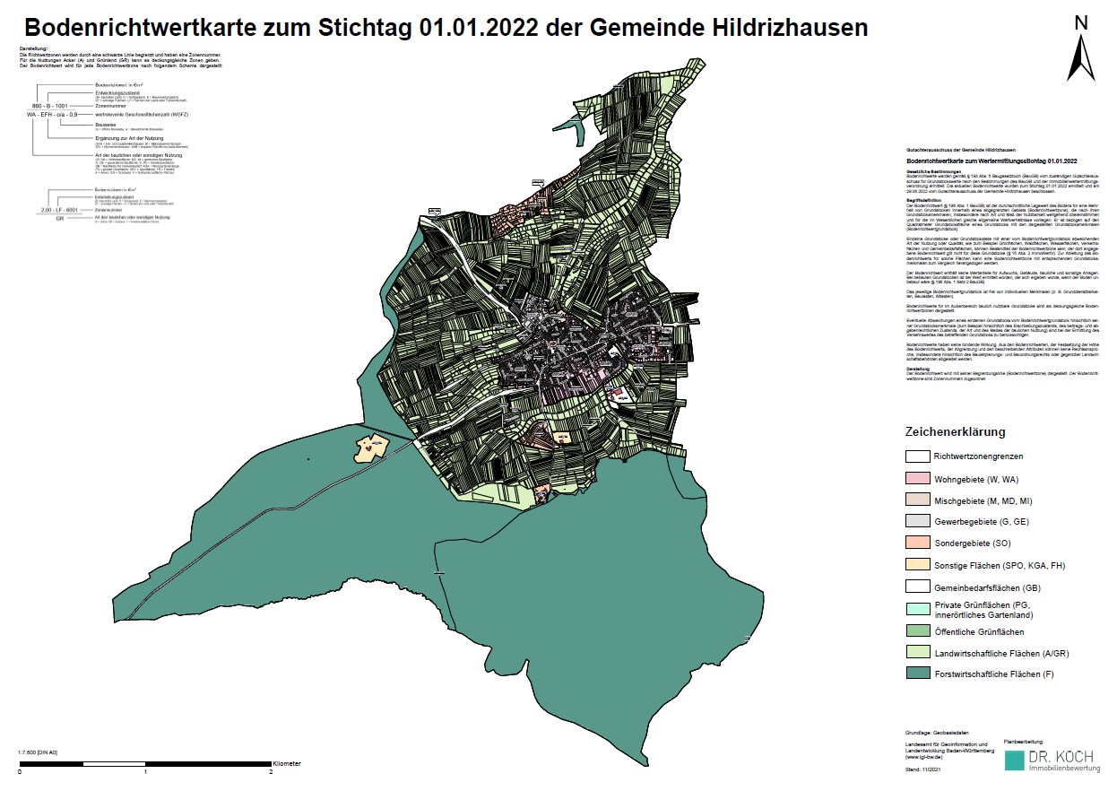 Bodenrichtwertkarte zum Stichtag 01.01.2022 der Gemeinde Hildrizhausen 