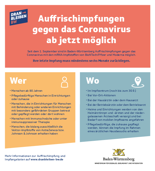  Auffrischimpfungen in Baden-Württemberg ab 1. September 2021 
